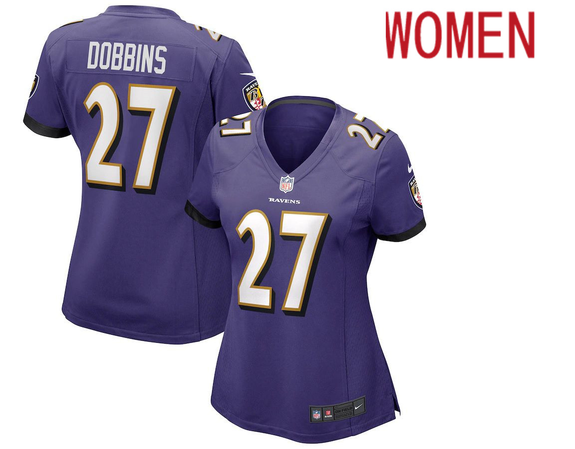 Women Baltimore Ravens #27 J.K. Dobbins Nike Purple Game NFL Jersey
